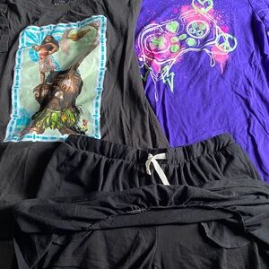 Black and Purple Graphic T-Shirts with Black skirt